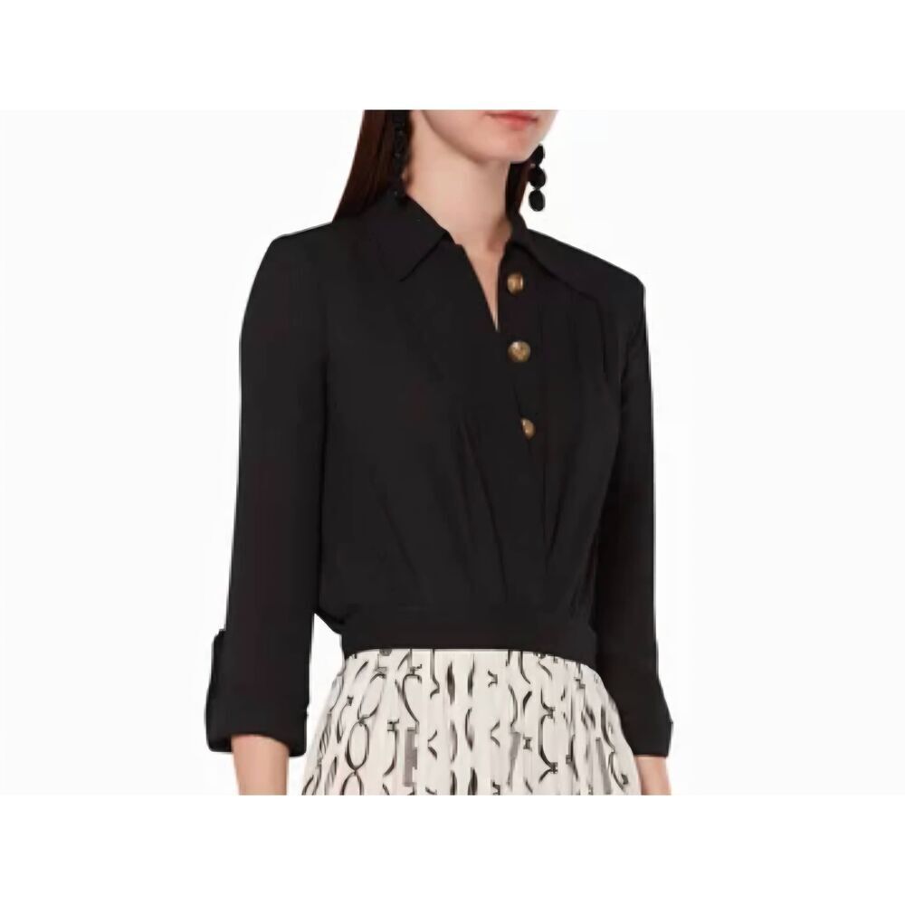 NWT Elisabetta Franchi Crossover Blouse Bodysuit in black sz 46